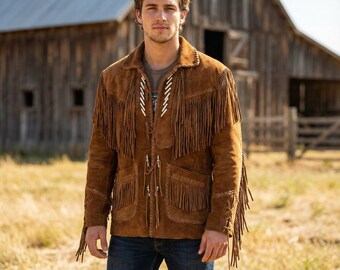 Traditional Cowboy Leather Jacket | Western Suede Fringes Coat | Native Festival Outfit