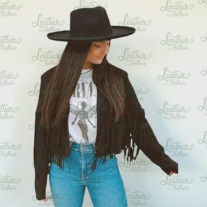 Women’s Western Cowgirl Style Suede Leather Jacket with Fringes, Women’s Leather Long Fringed Coat, Vintage Western Tassel Jacket