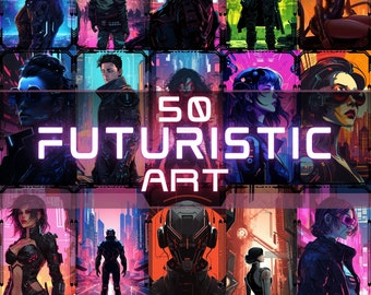Bundel 50 futuristische kunst | Sci-Fi cyberpunk-stijlafdrukken (digitale download)