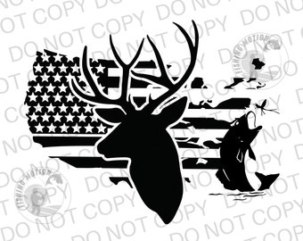 Hunting Fishing Distressed American Flag SVG, PNG Graphic Digital Download Fishermen Hunter American Flag, Outdoor Lover Style USA Graphic