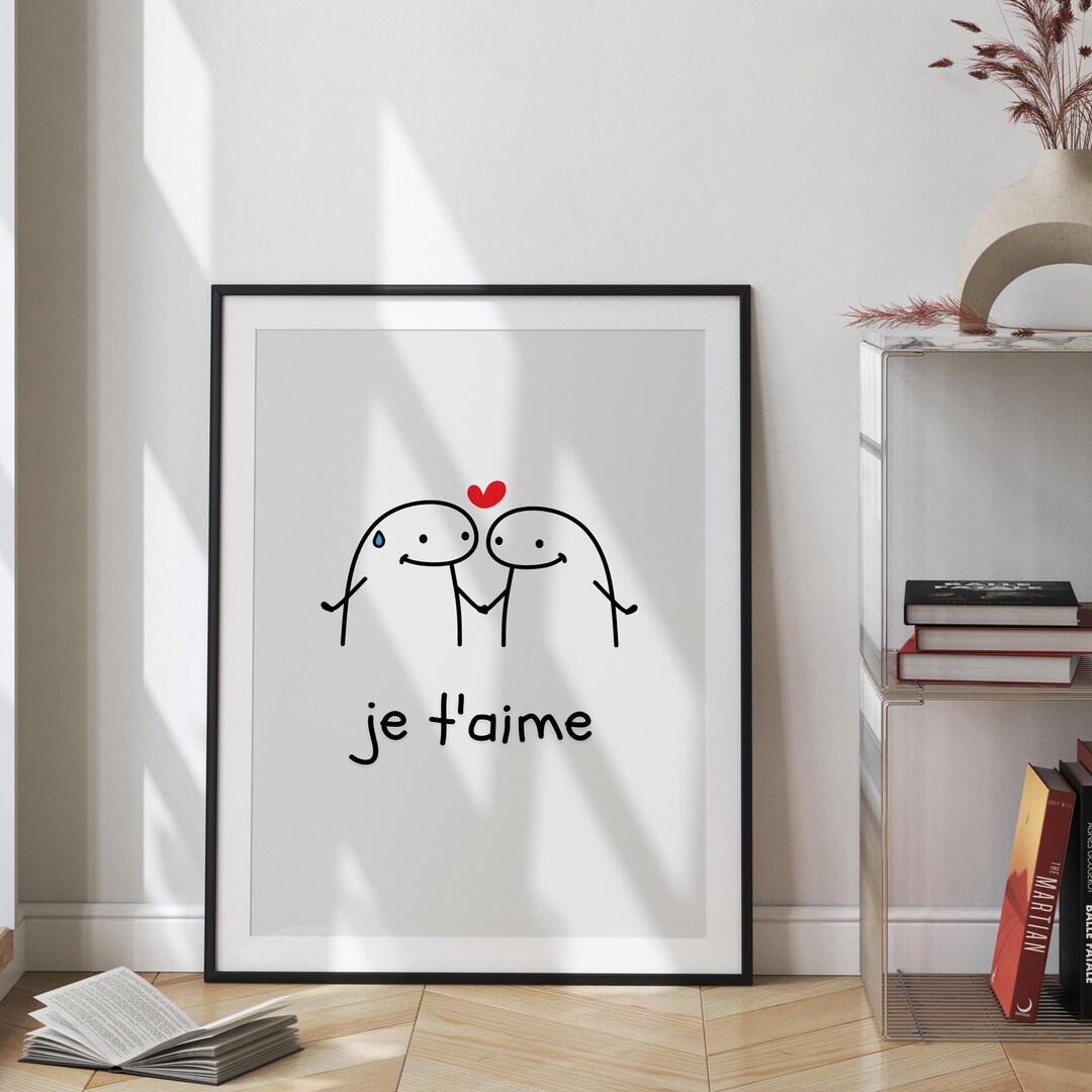 Je T'aime Wall Art | Cute Love Illustration | Minimalist French Print ...