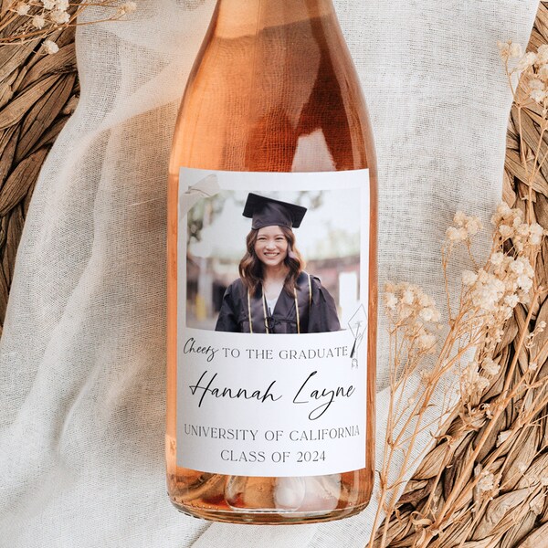 Graduation Label Wine Custom Photo Champagne Grad Party Label Pairs Well With Wine Sticker Photo Personal Wine Label Photo Graduation Gifts