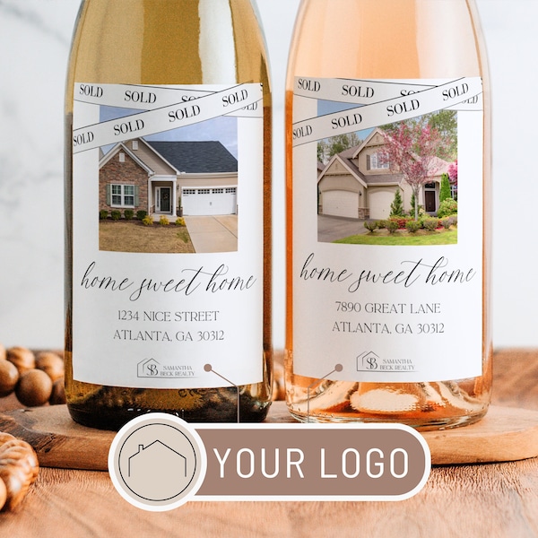 Photo Wine Label Champagne Realtor Gift Logo Custom Photo Label New Home Gifts From Realtor Closing Client New House Homeowner First Gift