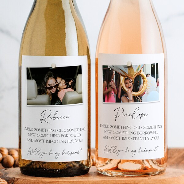 Custom Photo Wine Label Bridal Party Champagne Personal Bridesmaid Wine Gifts Sticker Bridesmaid Will You Be My Maid Of Honor Proposal