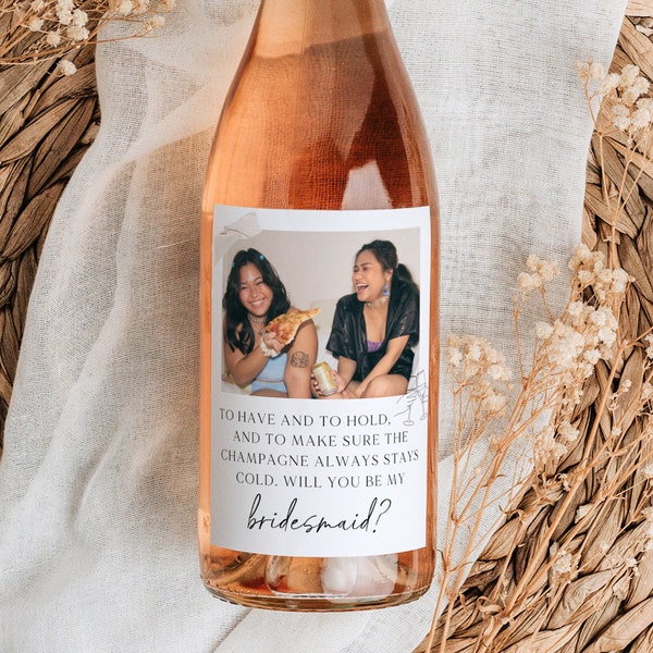 Custom Photo Label Bridesmaid Wine Proposal Champagne Custom Wine Bottle Gifts Maid Of Honor Proposal Wine Label Bridesmaid Custom Photo