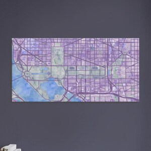 Carte aquarelle sur toile DC National Mall, Washington, DC | Carte en toile aquarelle DC | Carte de Washington et du National Mall