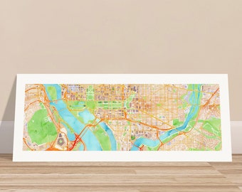 Washington DC Panoramic Watercolor Map Print - Zoomed | National Mall ...