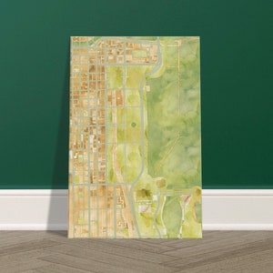 Carte aquarelle de Chicago Lakefront Grant Park Art Canvas, Carte de Chicago, Toile de carte aquarelle, Art mural, Décoration intérieure
