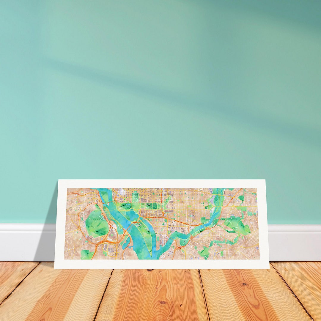 Washington DC Panoramic Watercolor Map Print - Zoomed | National Mall ...