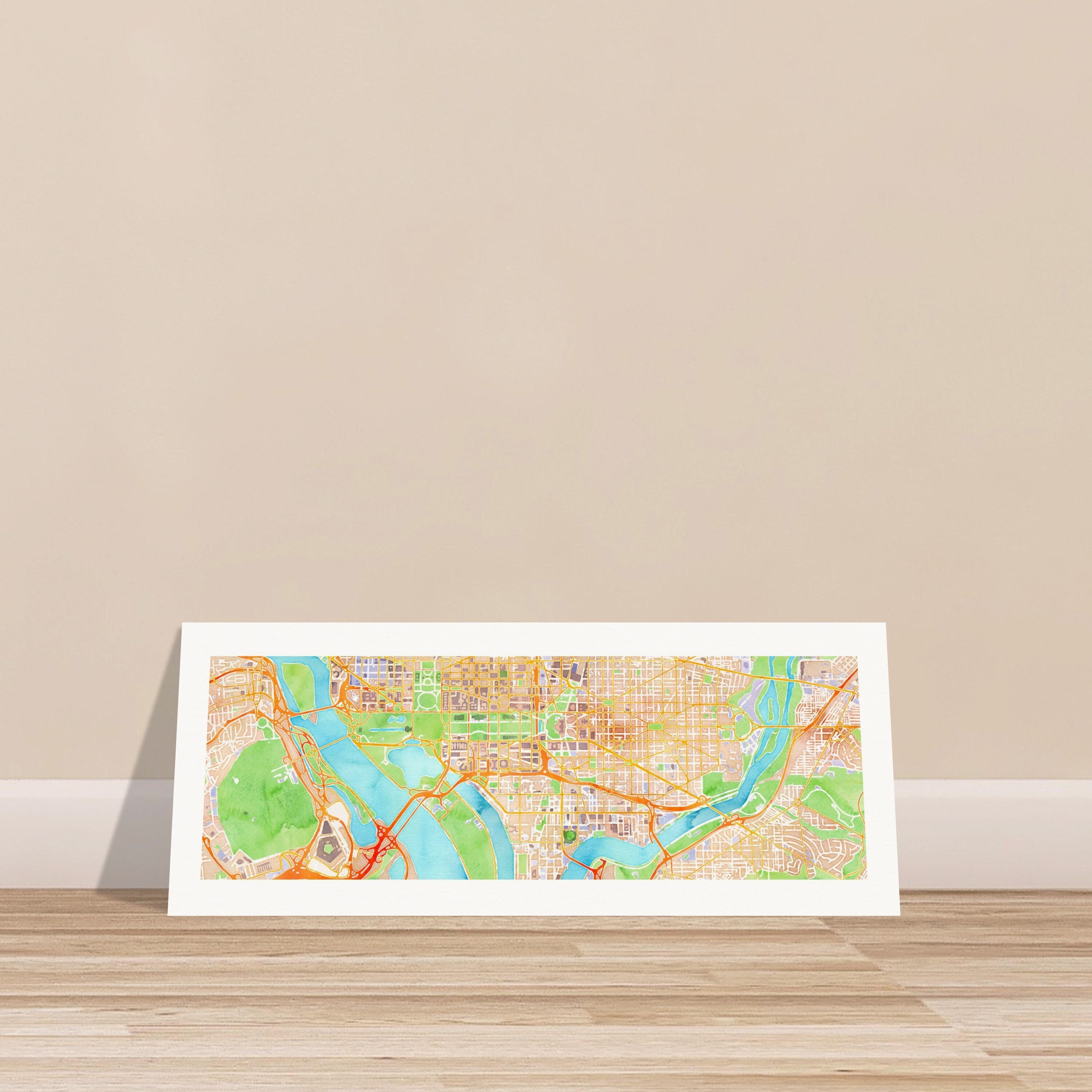 Washington DC Panoramic Watercolor Map Print - Etsy