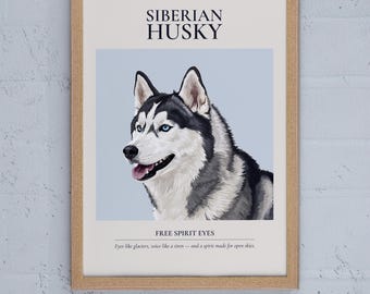Siberian Husky, Dog Wall Art Print, Cute Pet Portrait Poster, Gift for Dog Lovers, Indoor Outdoor Silk Print, Animal Home Decor