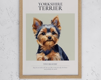 Yorkshire Terrier Wall Art Print, Cute Pet Portrait Poster, Gift for Dog Lovers