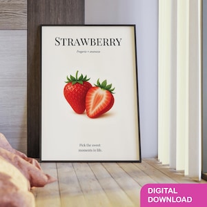 Strawberry Botanical Art Print – Digital Download | Vintage Red Fruit Poster, Kitchen Wall Decor, Garden Style Illustration, Foodie Gift