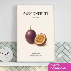 Passionsfrucht Botanische Kunst Druck – Digital Download | Vintage Tropische Früchte Poster für Küche, Lila Wand Dekor, Natur Geschenk