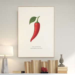 Botaniskt tryck med chilipeppar – Minimalistisk väggkonst för kök