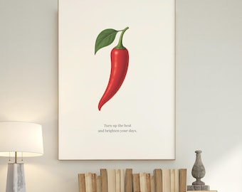 Botanische print chilipeper – Minimalistische muurkunst keuken