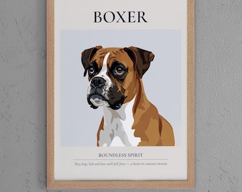 Boxer Dog Wall Art Print | Dog Lover Gift, Modern Home Decor, Animal Wall Art, Boxer Breed Illustration