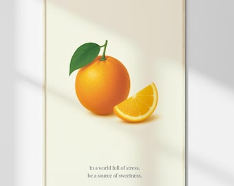 Orange Fruit Botanical Kitchen Wall Art Minimalist Citrus Print Modern Food Illustration For Dining Room Wellness Inspired Decor