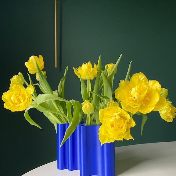 Blaue Ripple Curve Vase - Moderne 3D gedruckte Blumenvase