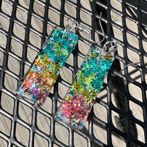 Handmade Resin Rainbow Glitter Star Dangling Earrings