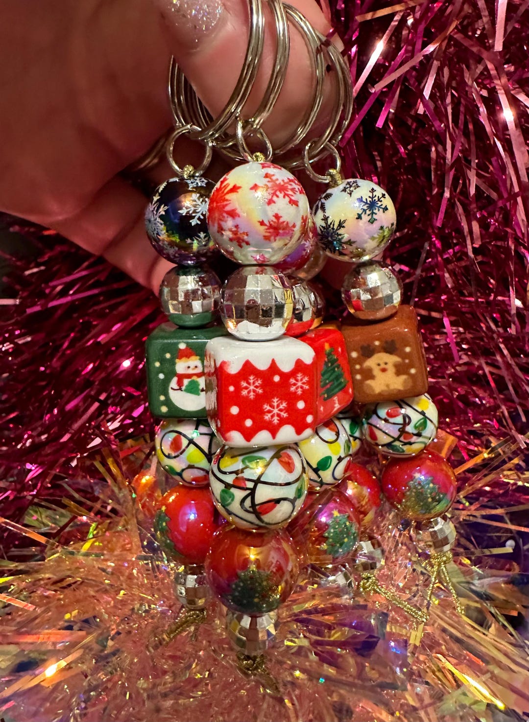 Handmade Beaded Christmas Keychain – Snowman, Reindeer, Tree - Etsy