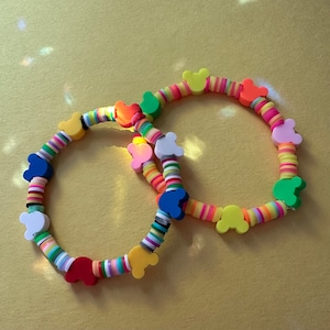 Handmade Mouse Beads Stretch Bracelets, Polymer Clay Mouse Charms and Beaded Friendship Bracelets - Set of 2