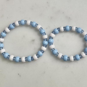 Handmade Set of Parent and Child Blue and White Beaded Bracelets, Mommy and Daughter Bracelets