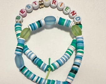 Handmade Best Friend Friendship Bracelets, Trendy Polymer Clay Beads Stretch Bracelets, Gifts for Teens - Set of 2