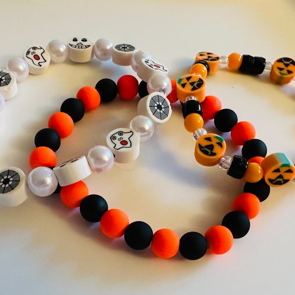 Handmade Halloween Beaded Stretch Bracelets, Friendship Bracelets - Set of 3