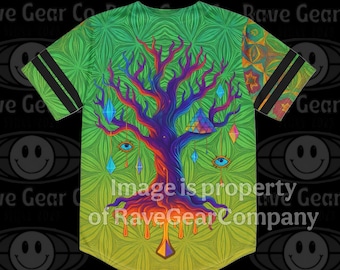 Camiseta de béisbol Árbol de la Luz – Camiseta psicodélica cósmica rave unisex para festivales rave