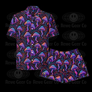 Psychedelic Magic Electric Mushroom Mens Shirt and Shorts Matching Outfit Combo Set two-piece Rave Festival EDM Set