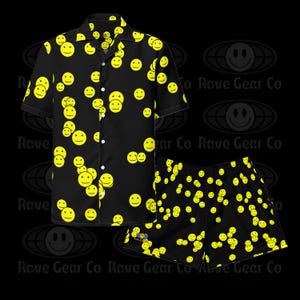 Don&#39;t Worry be Happy Smiles Mens Shirt and Shorts Matching Outfit Combo Set Rave Festival EDM Clothing