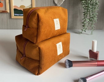 Samt Kosmetiktasche, Senffarbe Samt Make-up Tasche, Weihnachtsgeschenk für Sie, Vintage Kosmetik Organizer, Reisekoffer Beutel, Kulturtasche Frauen