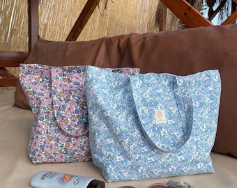 Summer Flowers Tote Bag, Floral Shoulder Bag,Shopping Handbag, Large Capacity Bag, Eco Reusable Bag, Daily Bag, Work Bag, Gift for Her
