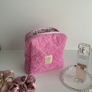 Makeup Bag, Pink Terry Makeup Bag, Cosmetic Bag,Terry Makeup Bag, Travel Bag, Pink Cosmetic Pouch, Quilted Cotton Cosmetic Bag, Toiletry Bag
