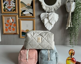 Handmade Quilted Cotton Cosmetic Bag: Travel Toiletry Pouch