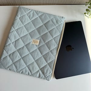 Laptop Bag, Quilted Laptop sleeve with cotton lining, MacBook Sleeve, Laptop Sleeve, Handcrafted Fabric Cover for MacBook Pro and Air Blue
