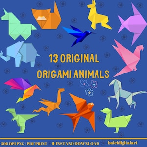Kunstvolle Origami Tiere: Digitale PNG und PDF Drucke