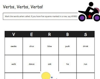 Educational Bingo Cards: Verbs
