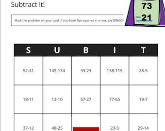 Educational Games: Math Bingo-Subtraction