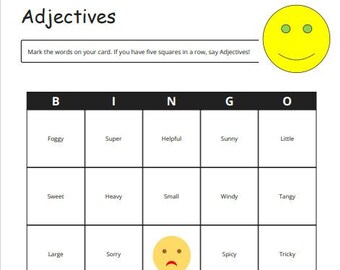 Educational Games: Bingo Adjectives