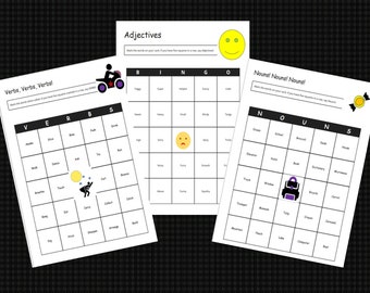 Educational Games: Bingo Nouns, Verbs, Adjectives