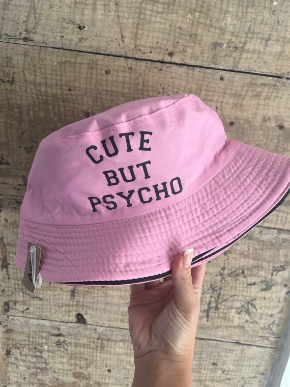 Pink Cute But Psycho Bucket Hat | Festival Hat | Rave Hat | Fishing Summer Hat | unisex