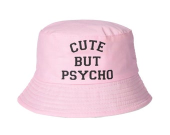 Pink Cute But Psycho Bucket Hat | Festival Hat | Rave Hat | Fishing Summer Hat | Unisex