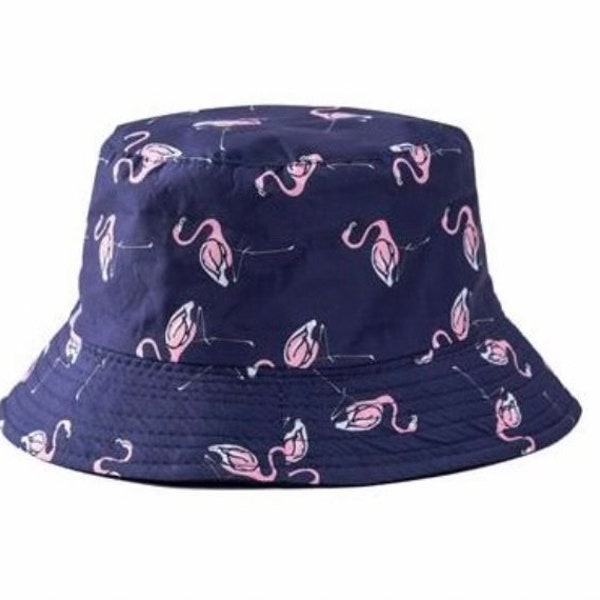 Flamingo Bucket Hat | Festival Hat | Summer Hat | Fishing Hat | Rave Hat | Navy and Pink | Unisex