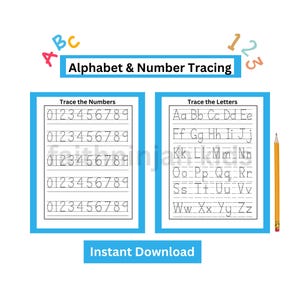 Printable Alphabet & Number Tracing Worksheet | Preschool Learning Activity | Instant Download