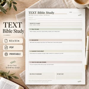 TEXT Bibelstudie Utskrivbar, Guidad Skriftreflektion och Bön Arbetsblad, Kristen Dagbokssida, PDF, 8,5 x 11