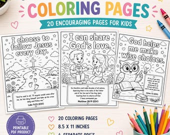 Scripture Affirmation Coloring Pages for Kids | Christian Bible Verse Coloring Book | 20 Printable Faith Activity Pages PDF