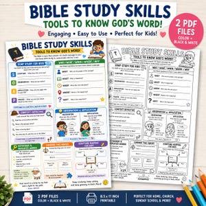 Bible Study Skills for Kids Printable, SOAP Bible Study Worksheet, Scripture Mapping for Kids, Christian Homeschool Sunday School PDF