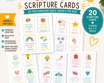 Kids' Bible Verse Cards: Christian Scripture, Encouragement (Instant Download)